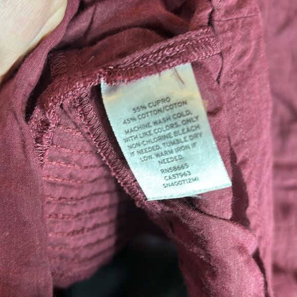 Something navy maroon pleated button back ruffle cupro top small coquette - Picture 7 of 8